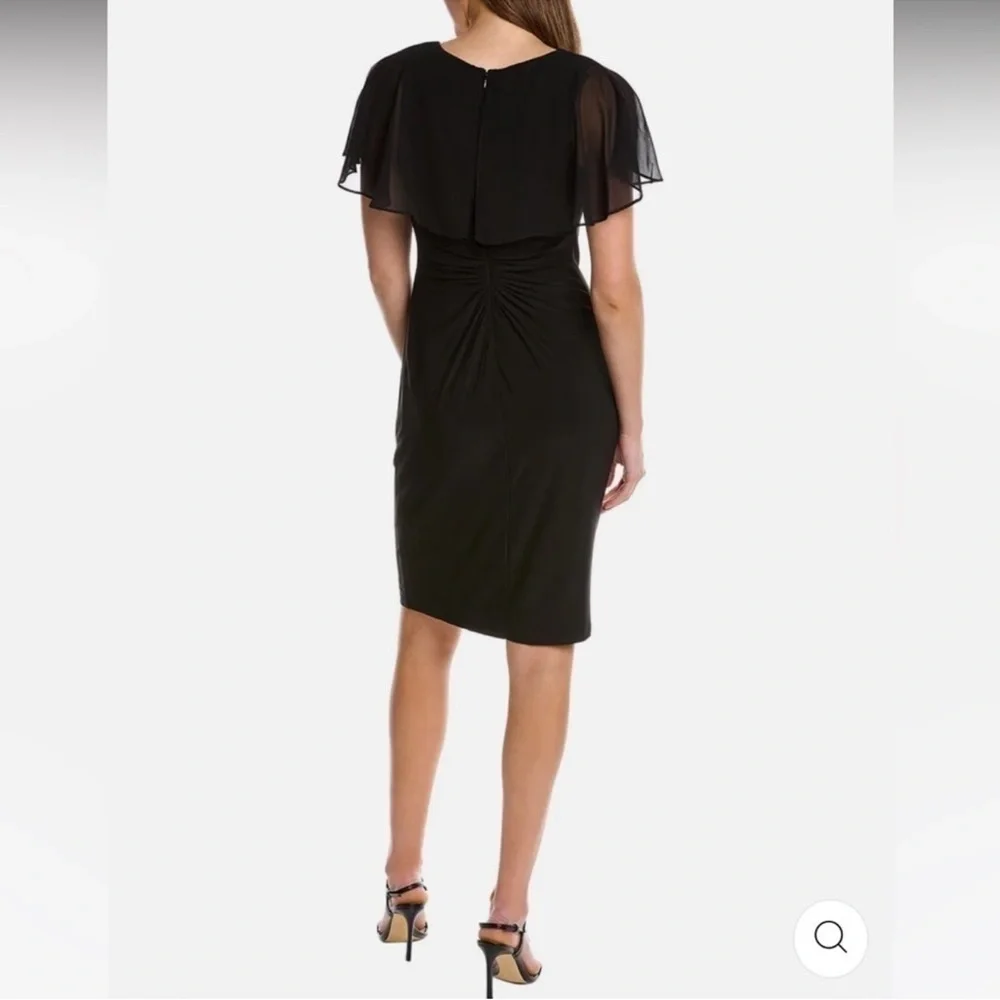 New Adrianna Papell Black Midi Dress with Ruffle Detail